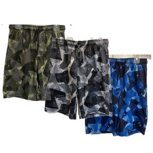 Lot of 3 Children’s Place Boys Green Blue Black Print Mesh Basketball Shorts